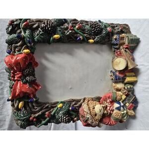 Holiday Themed Decorative Picture Frame with Bear and Gift Accents